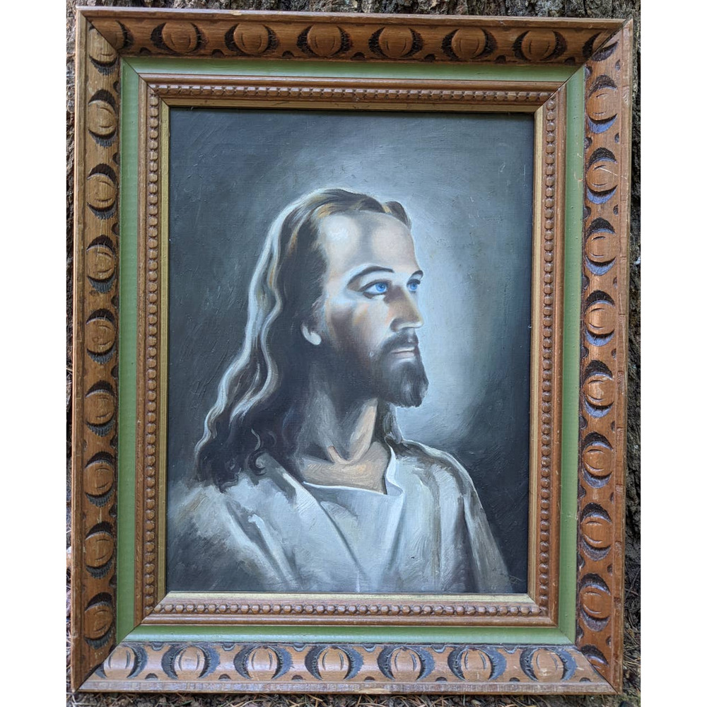Vintage Head of‎ Christ Replica Art, Reproduction Oil Painting in Carved Frame